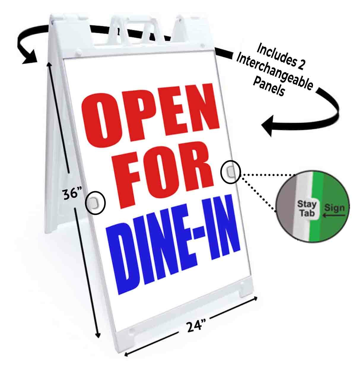 OPEN FOR DINE-IN Signicade 24×36 Aframe Sidewalk Sign Banner Decal FOOD DINING