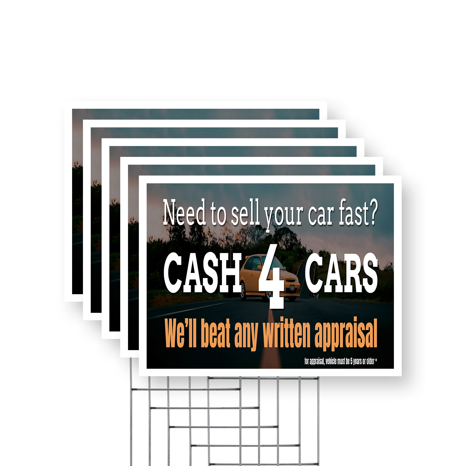 Cash 4 Cars Yard Sign Vehicle Purchases, Quick Offers, Trusted Services