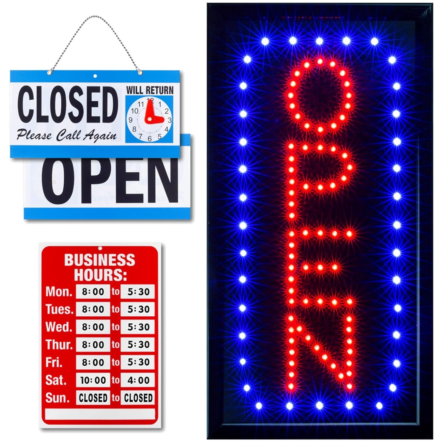 Modern Neon Open Sign for Business – Vertical Flashing LED
