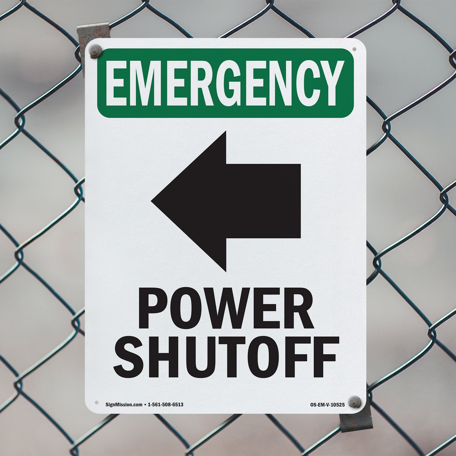 Power Shutoff [Left Arrow] With Symbol OSHA Emergency Sign, Decal 5 or 10 Pack