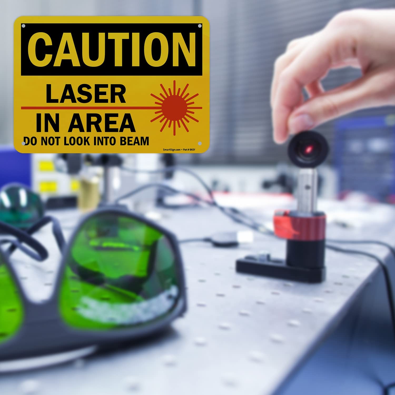 7×10 Inch Aluminum U92435NA_7x10 Caution Laser In Area Sign Black Red Yellow