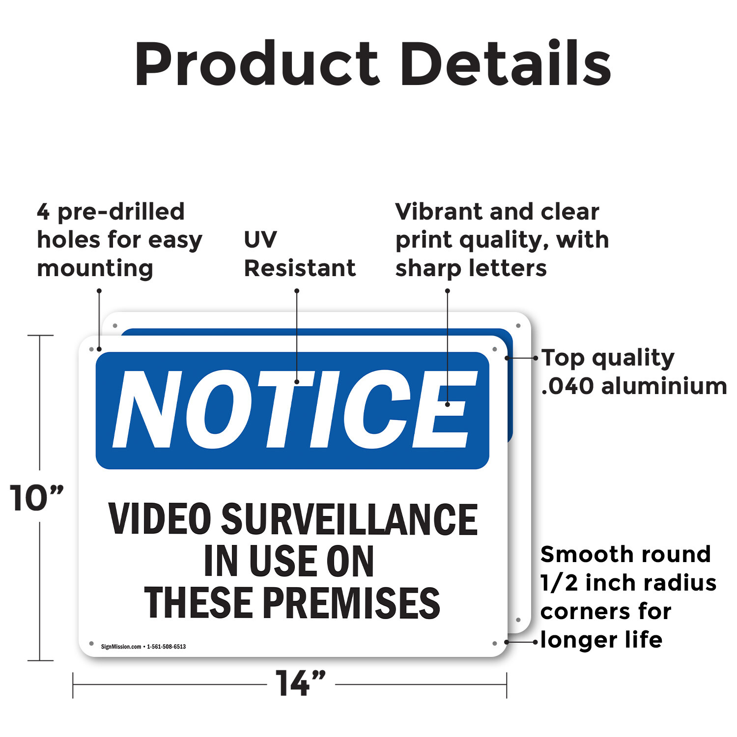(2 Pack) Video Surveillance In Use On These Premises OSHA Notice Sign Decal