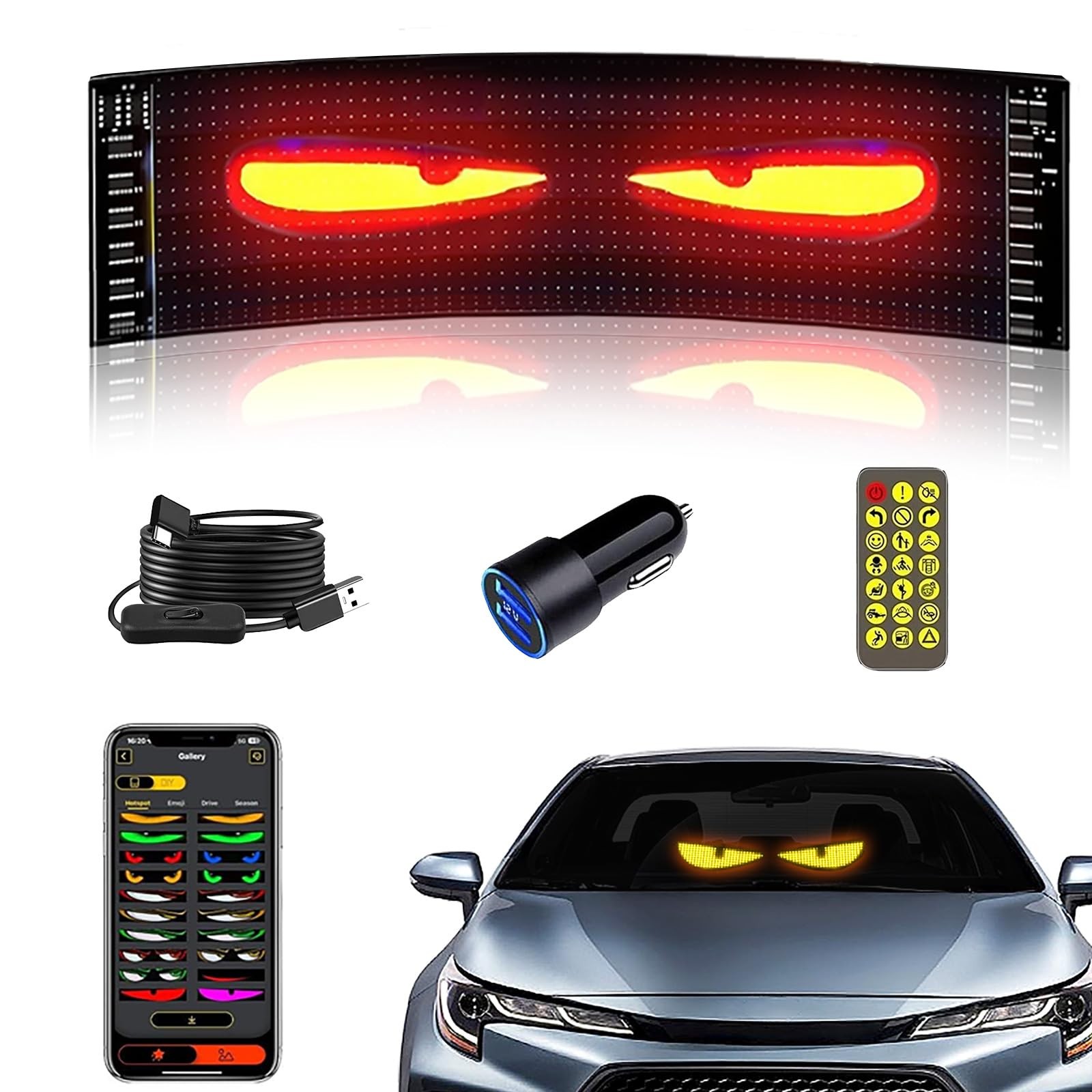LED Devil Eyes Light for Car Windshield Remote Control & Bluetooth APP
