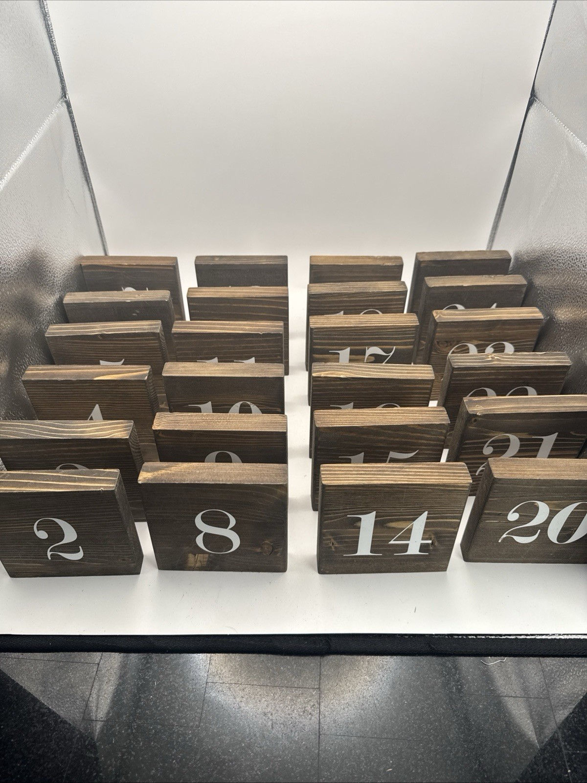 24 Pieces Rustic Wooden Table Numbers 1-12 Double Sided Numbered 4”x4”
