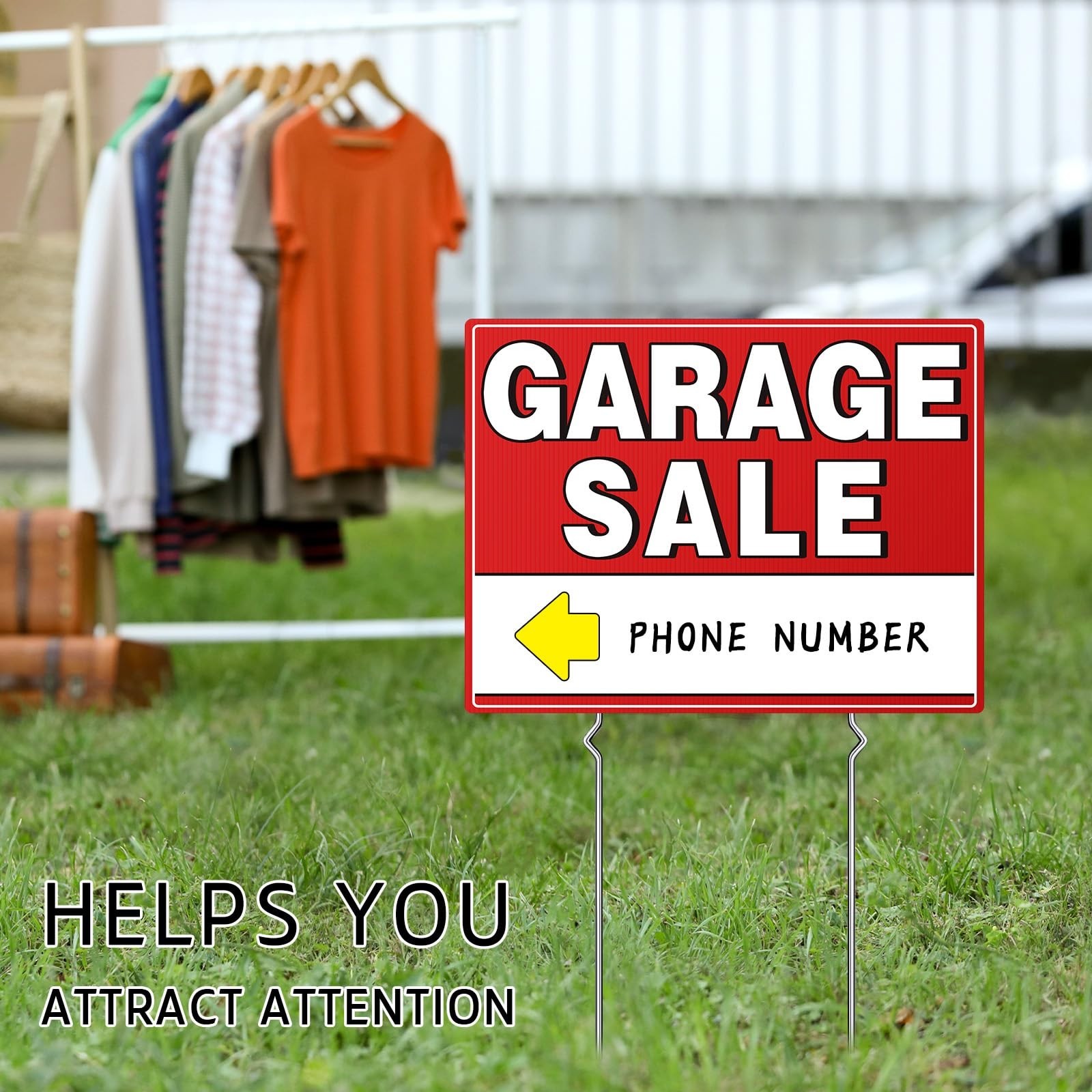 7 Pcs Double-Sided Garage Sale Signs with Metal Stakes & 20 Directional Arrows –