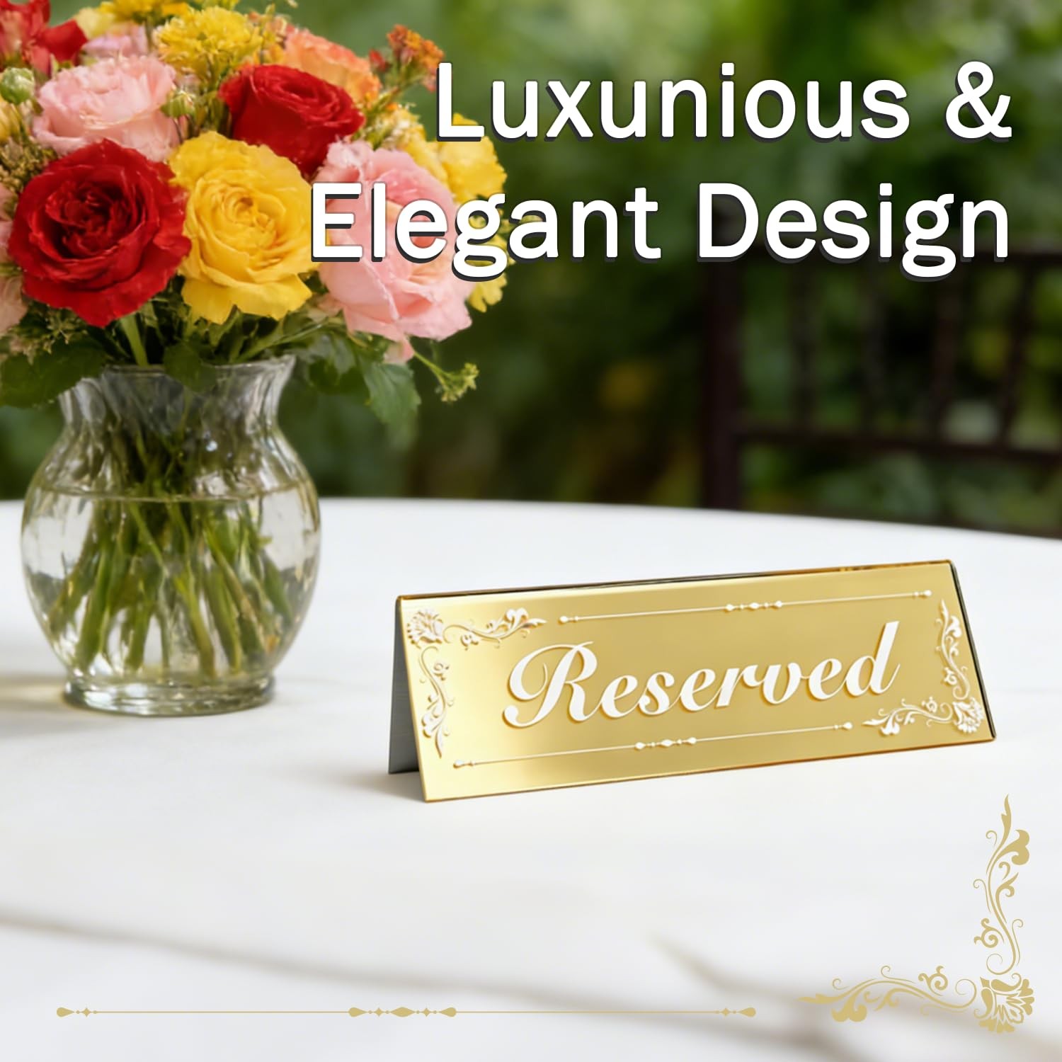 6 PCS Mirrored Gold Reserved Table Signs 6×2 Inch DoubleSided Acrylic Cards