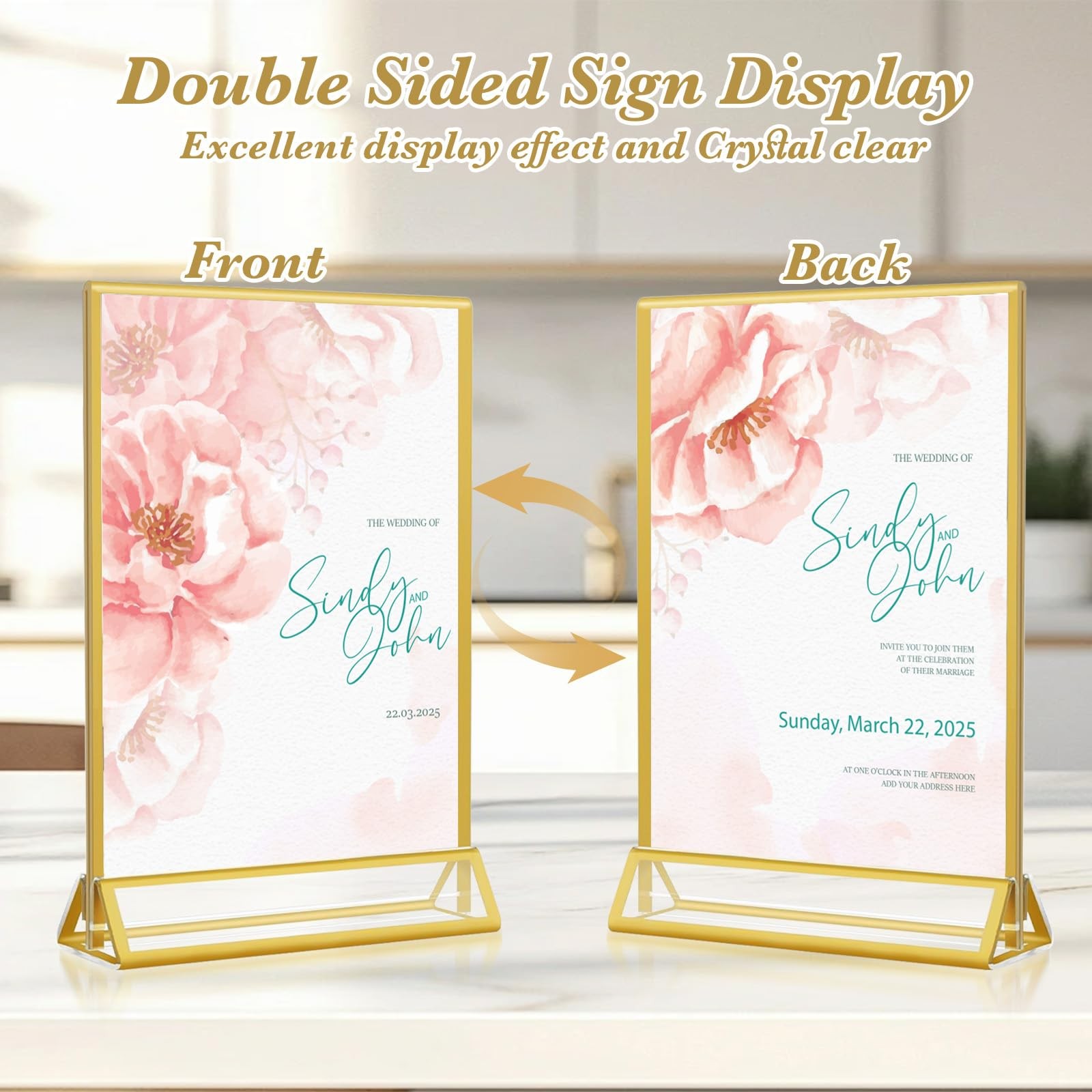 Gold Acrylic Sign Holder 5×7, 16 Pack Wedding Vertical-Gold16 Pack-5×7,