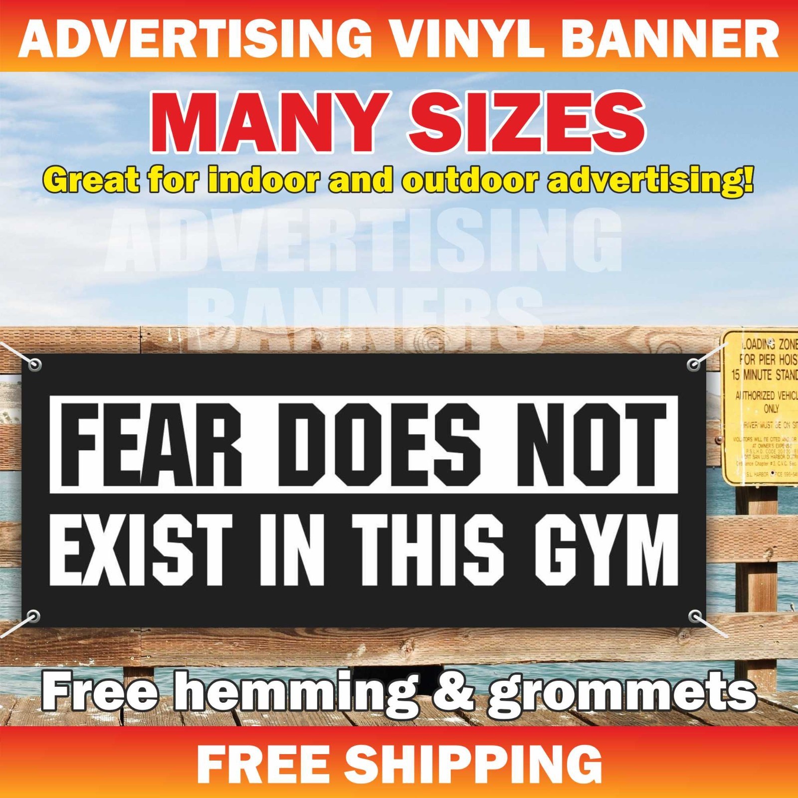 FEAR DOES NOT EXIST IN THIS GYM Advertising Banner Vinyl Motivational Poster