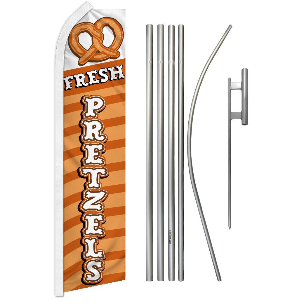 “FRESH PRETZELS” Advertising Super Flag & Pole Kit food concession carnival fair