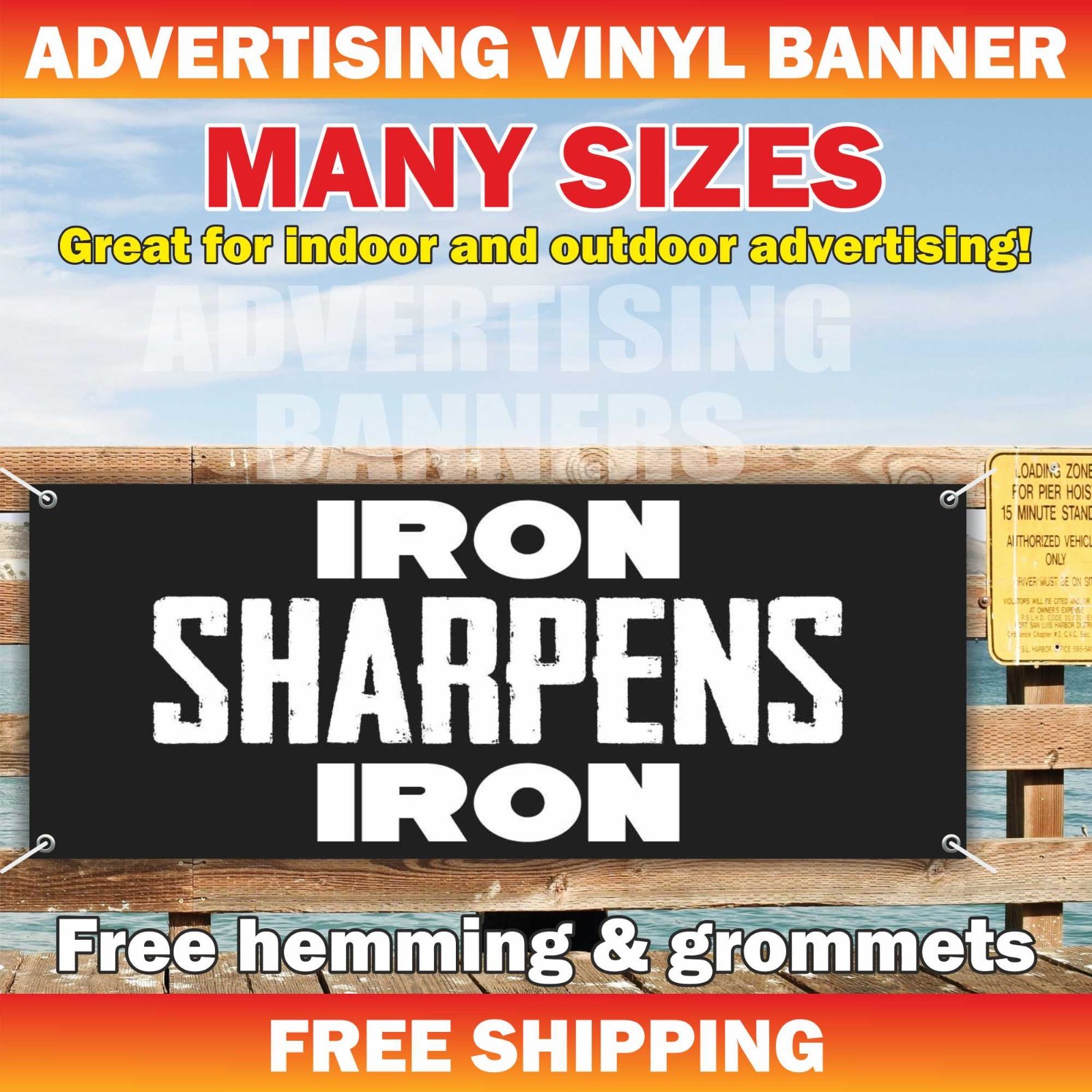 IRON SHARPENS IRON Advertising Banner Vinyl Sign Motivational Poster Workout GYM