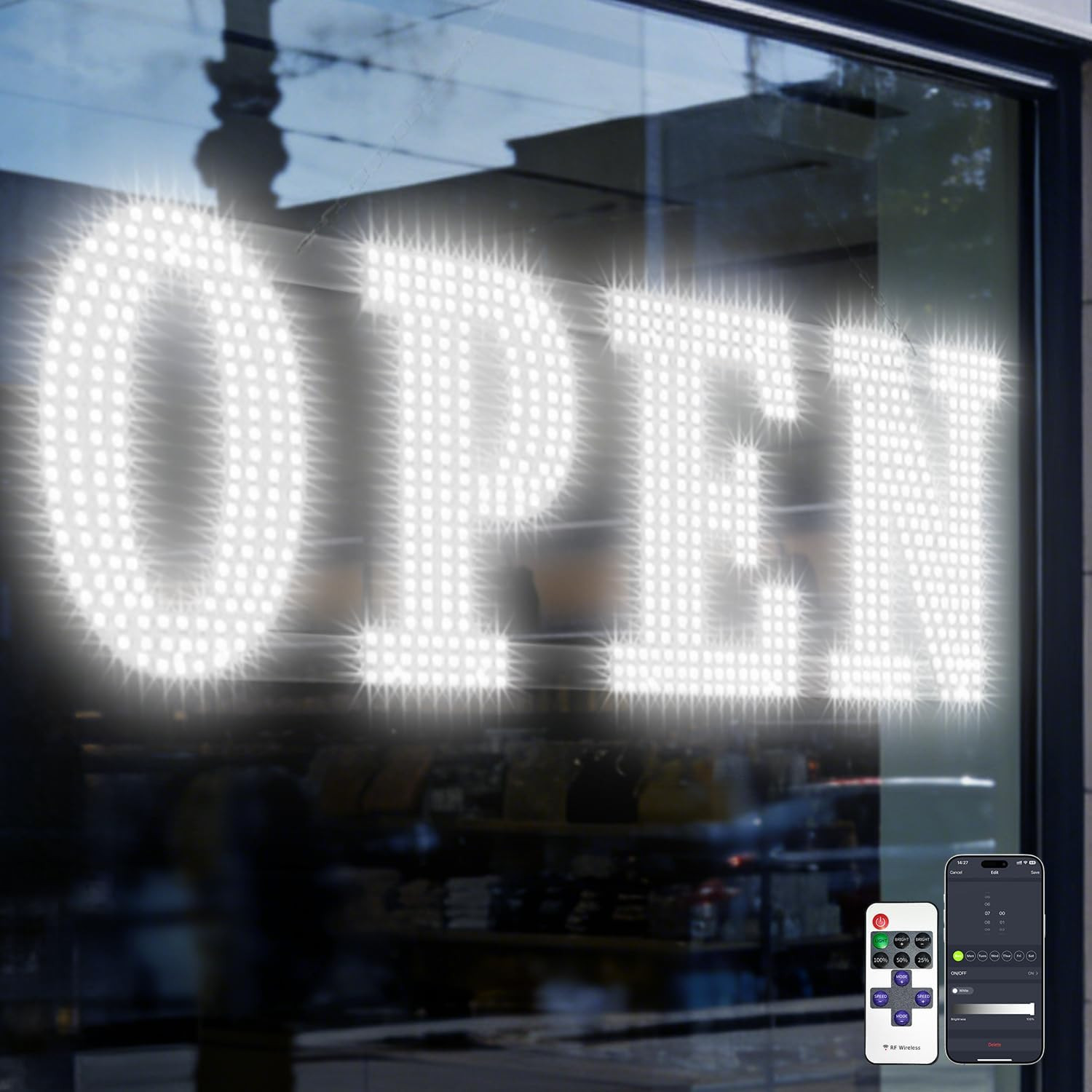 LED Open Sign 40 Inch Bright Business Sign Remote Timer Store Window Light