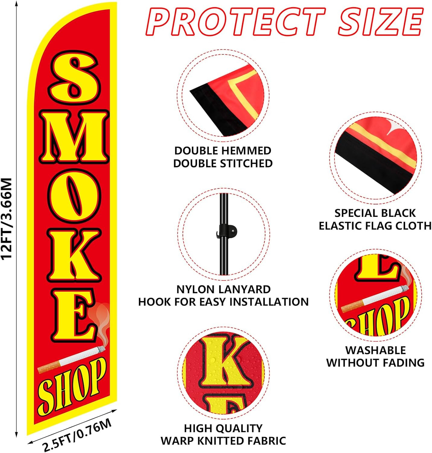 15ft Feather Banner Sign with Fiberglass Pole & Ground Spike for Outdoor Use