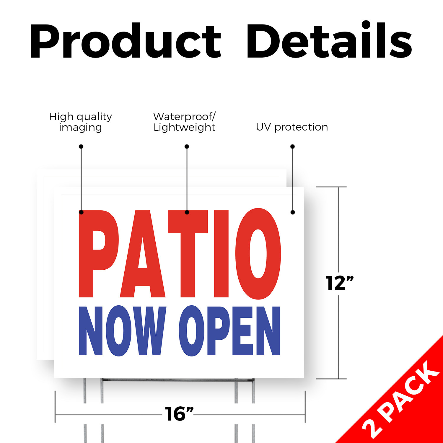 Patio Now Open Yard Sign Restaurant Promotions, Outdoor Dining, Clear Messaging