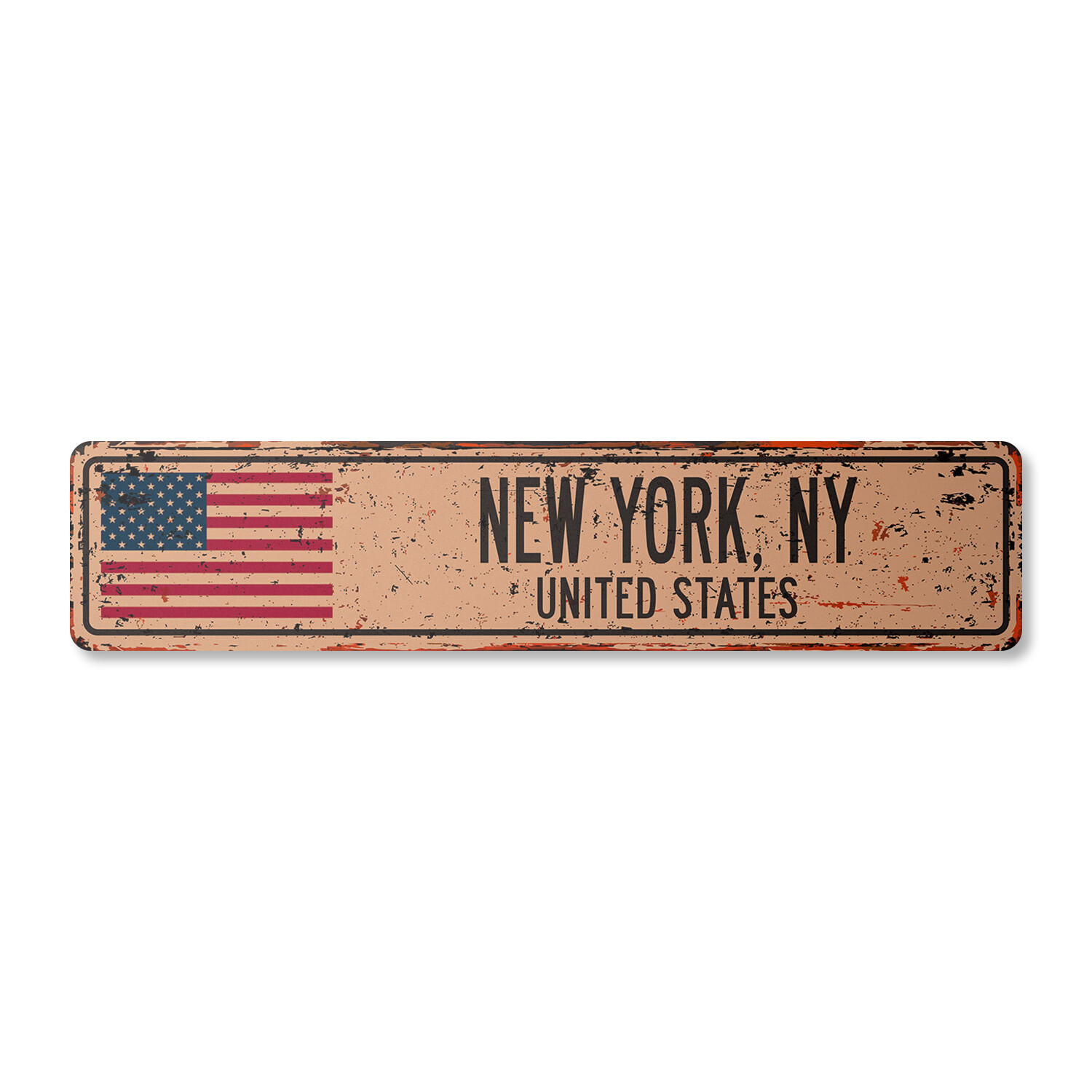 NEW YORK NY UNITED STATES Vintage Street Sign American flag city country rustic