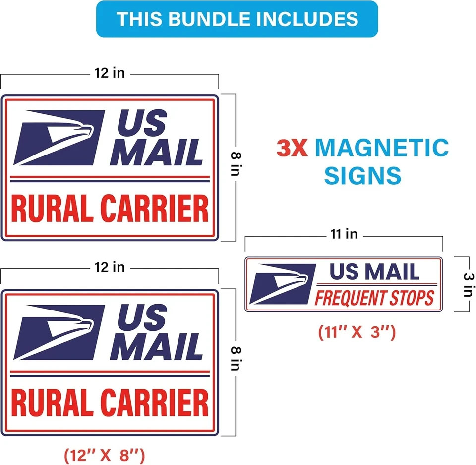 (3 Pack) U.S. Mail Delivery Driver Magnetic Signs U.S. Rural Delivery Carrier Ma
