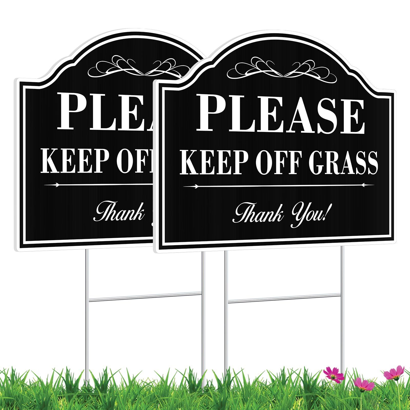 2 Pack 12×9 Inch Please Keep Off Grass Sign with Stakes for Yard Lawn Outdoor