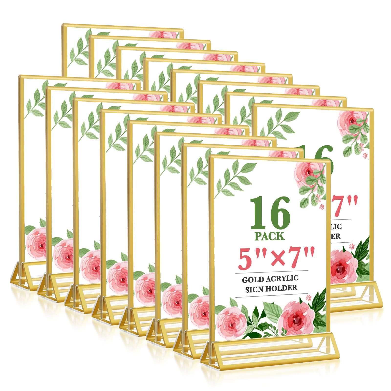 Gold Acrylic Sign Holder 5×7, 16 Pack Wedding Vertical-Gold16 Pack-5×7,