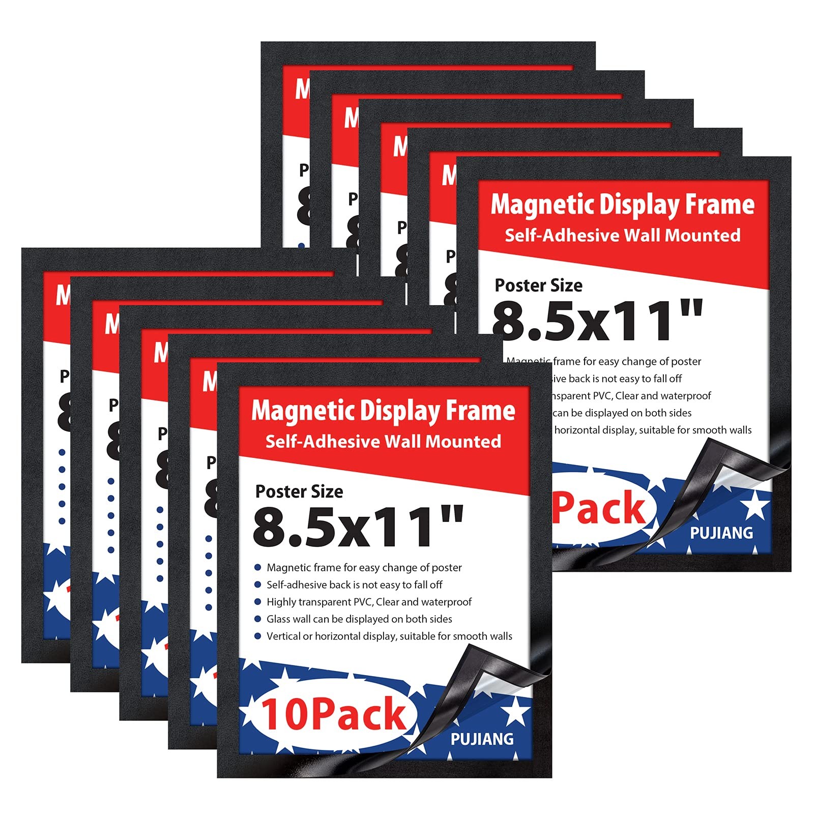 PUJIANG 8.5″x 11″Magnetic Sign Holder, Double Sided 10Packs 8.5″x11″, Black