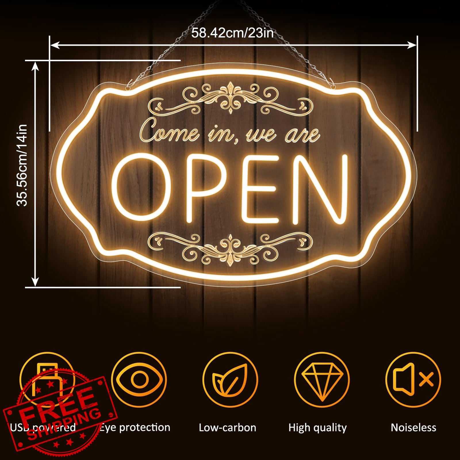 NELTBESIN LED Open Sign 23.5×14 Warm White
