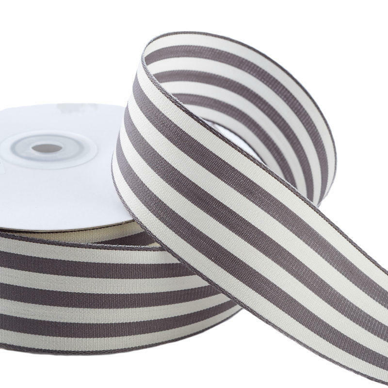 Factory Direct Craft 1-1/2″ Charcoal Gray and White Striped Ribbon | 25 Yar