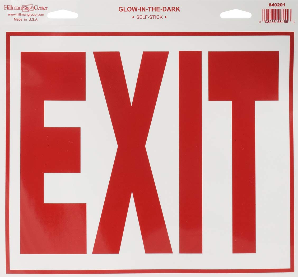 11×12 inch Glow in the Dark “Exit” Self-Adhesive Sign Red Reflective Vinyl