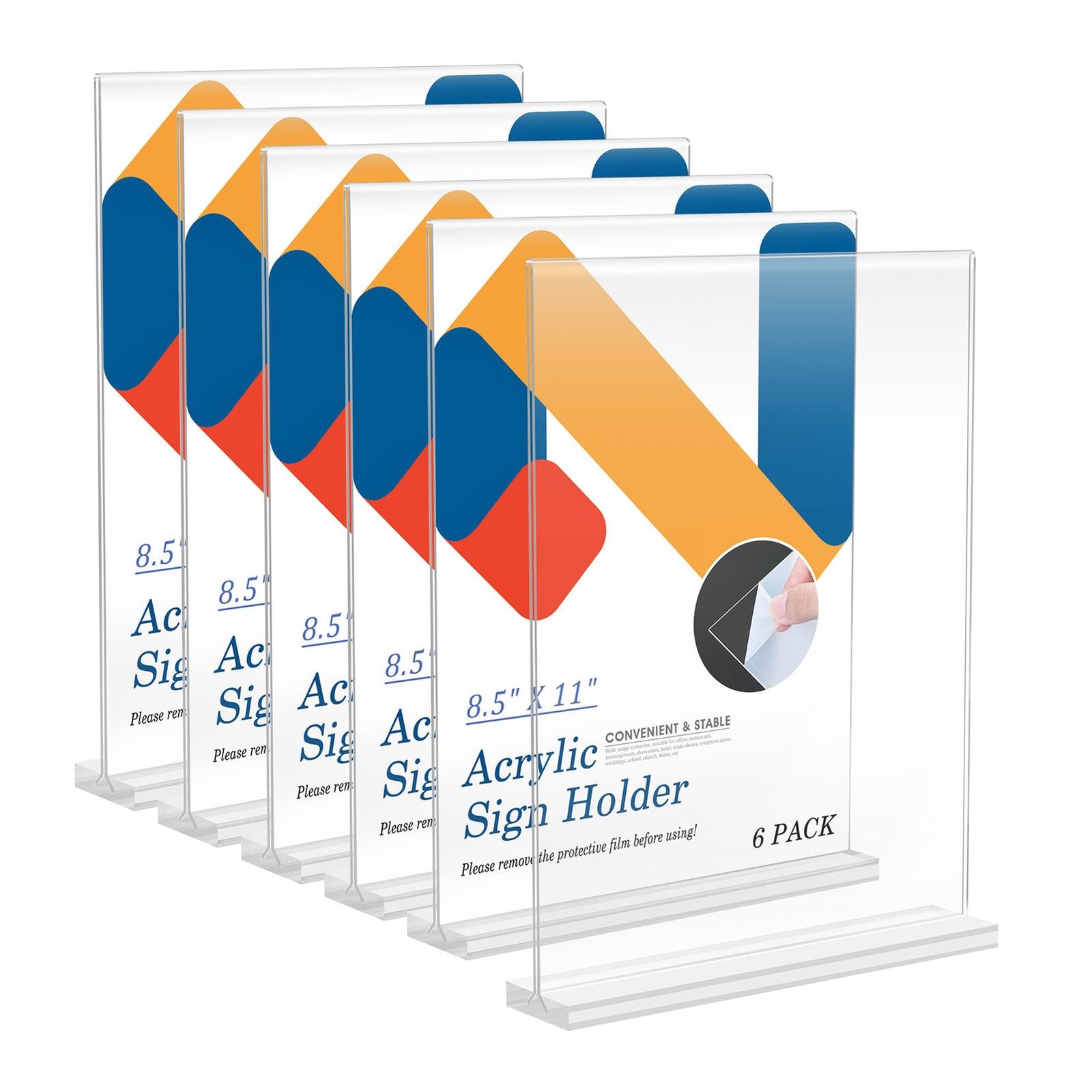 Relx 6 Pack Acrylic Sign Holder 8.5 x 11, Vertical T Shape Plastic 6pack