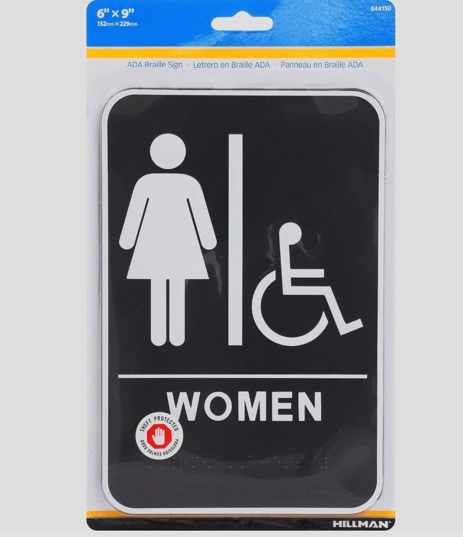 Women’s Handicapped Restroom Sign with Braille 6″ x 9″