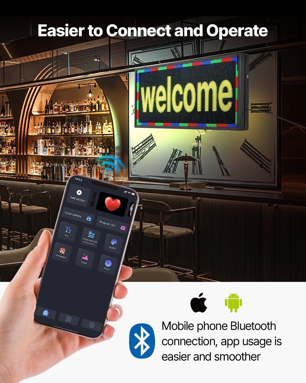 LED Display Board P5 27x14in Full-color Programmable Digital Scrolling Sign
