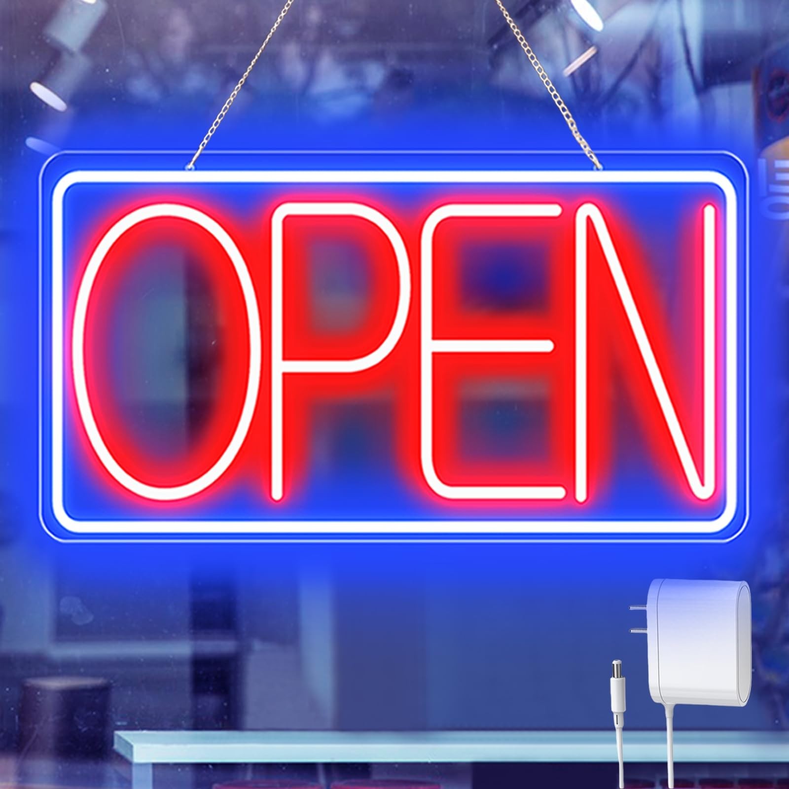 Ultra Bright 16.5″ X 9″ LED Neon Open Sign – Plug In Light Up Sign for Bar, Salo