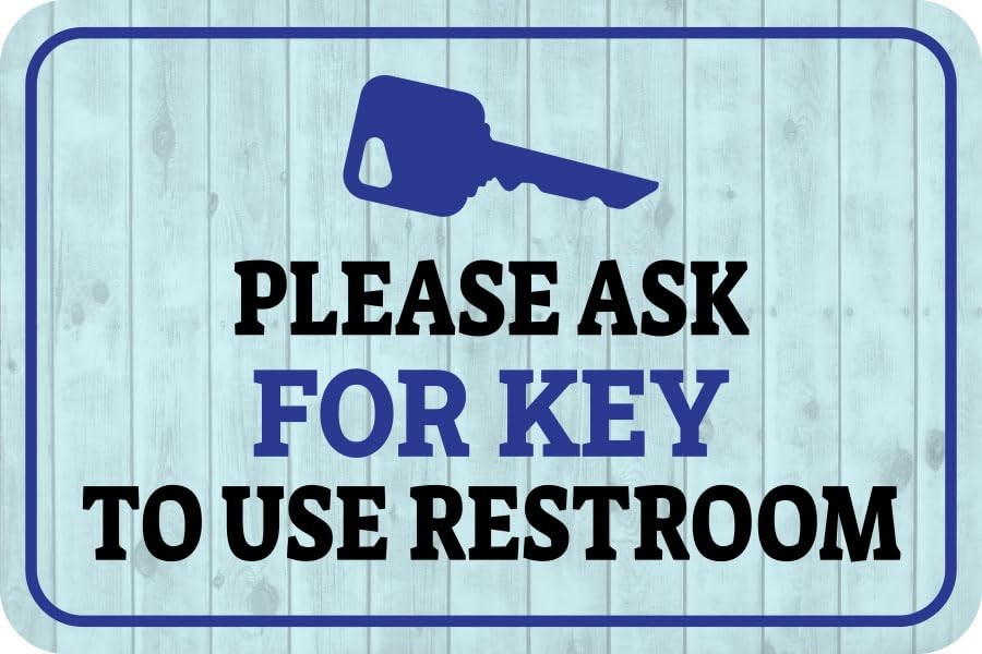 Please Ask For Key To Use Restroom Sign Small Framed Wall Door Bathroom