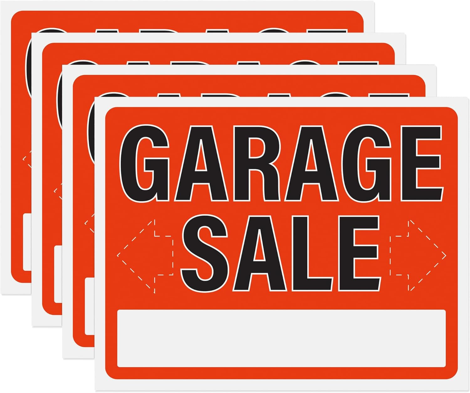 4Pk Garage Sale Signs | Large Weatherproof Plastic Signs with Fill in Arrows and