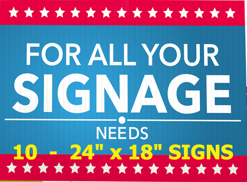 10 Custom Printed Signs Outdoor Weatherproof 2-Side Full Color 24″ x 18″, Stakes