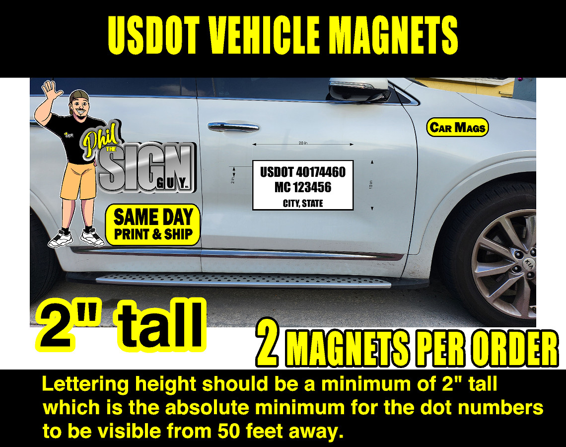2 PACK US DOT # – 10×20 INCH CUSTOM CAR MAGNETS MAGNETIC AUTO TRUCK SIGNS