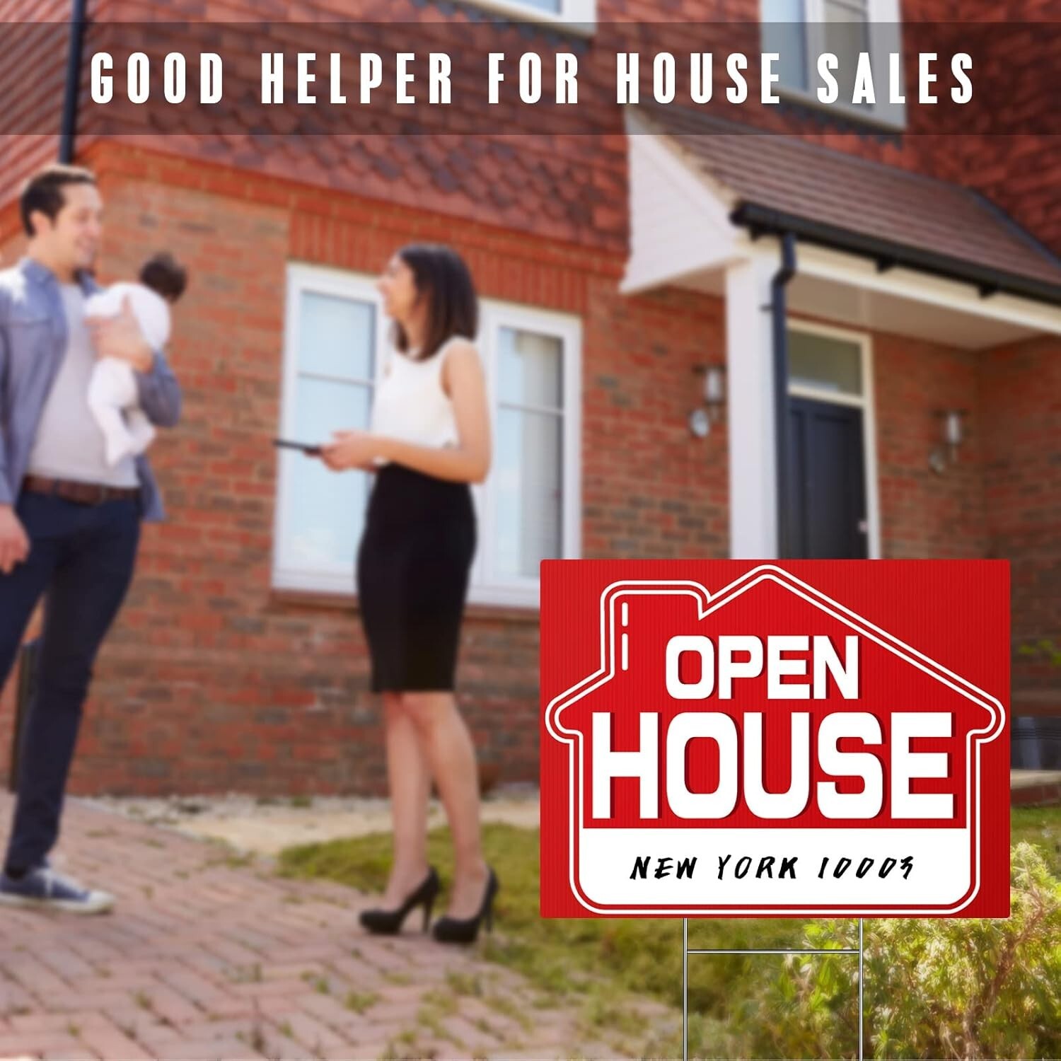 Open House Signs 5 Pack 16″ x 12″ Double-Sided Yard Signs with Metal H Stakes…