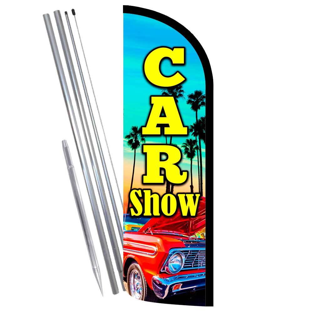 CAR SHOW Windless Feather Flag Bundle (Complete Kit) OR Optional Replacement Fla