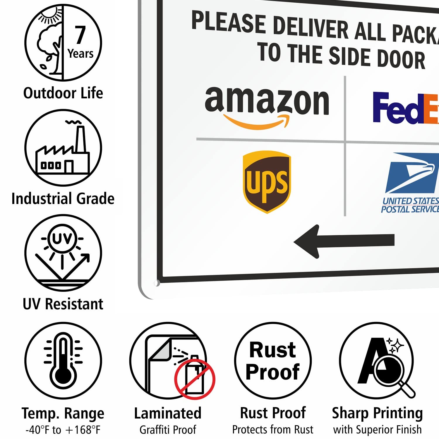 10 x 14 inch “Please Deliver All Packages to The Side Door” Metal Sign with L…