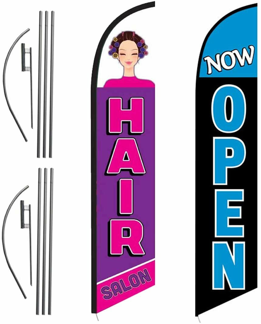 FFN Hair Salon and Now Open 15ft Outdoor Advertising Feather Swooper Banner…
