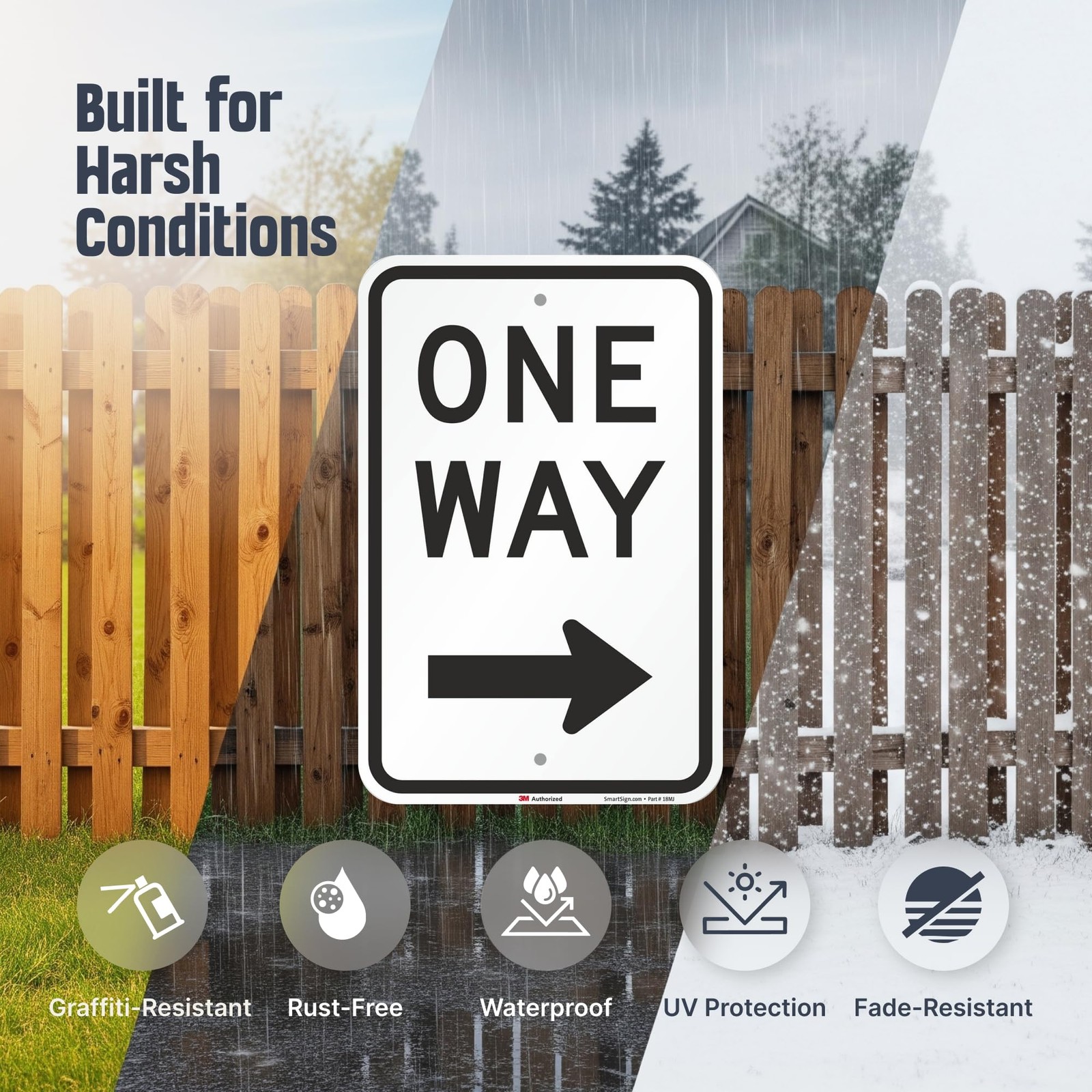 One Way Sign, One Way Sign with Right Arrow 18×12 3M Engineer Grade Reflectiv…