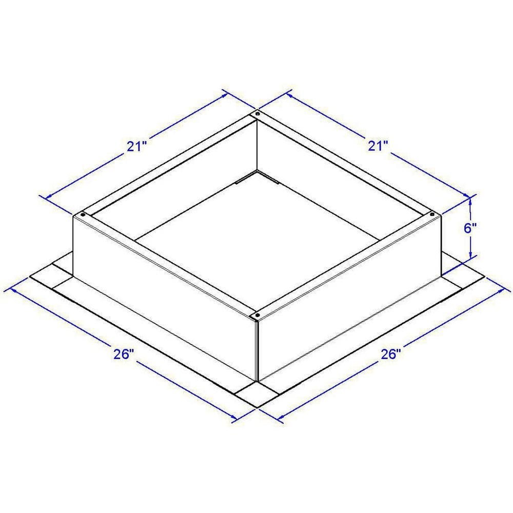 Box is 21 in. Wide x 21 in. Long x 6 in. High Aluminum Roof Curb
