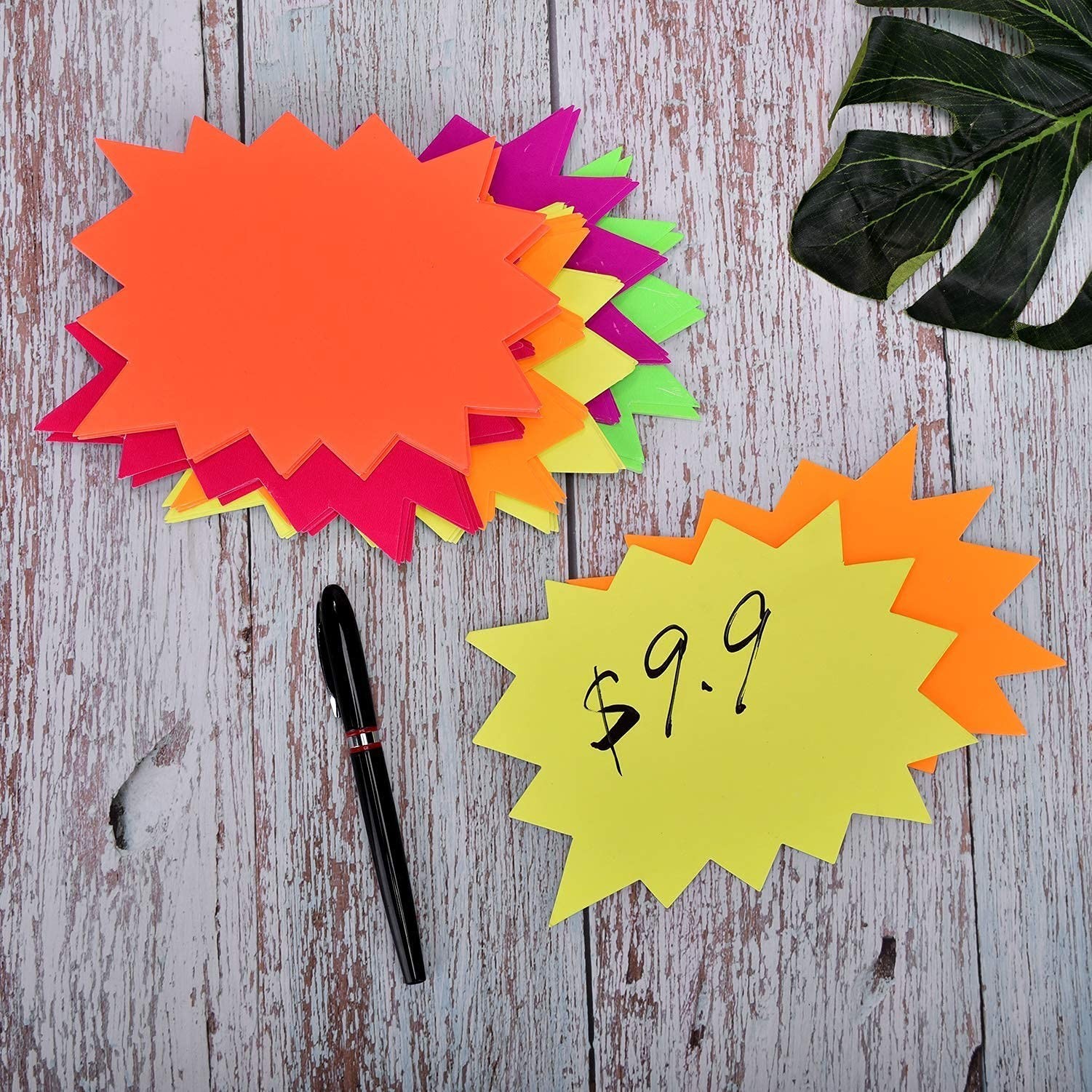 Fluorescent Star Signs, 60Pcs Yard Sale Decor, Poster Board, Multicolor