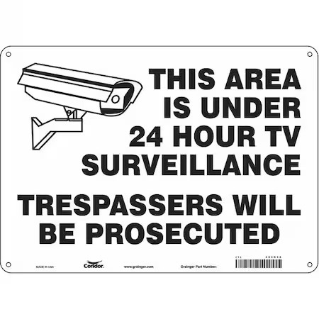 Condor 453N34 Security Sign, 10 In H, 14 In W, Polyethylene, Horizontal