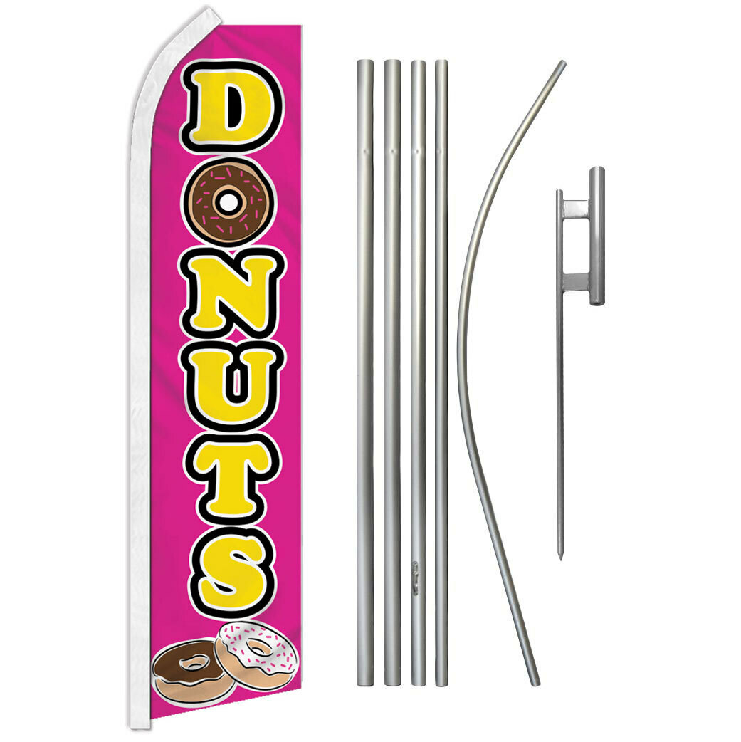 Donuts Advertising Swooper Feather Flutter Flag & Pole Kit Food Concessions PK