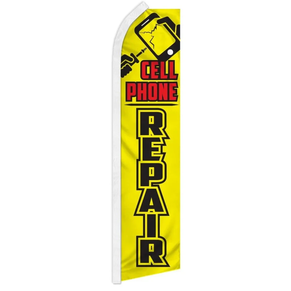 Cell Phone Repair (YW/Black) Swooper Advertising Banner Flag for Mobile Services