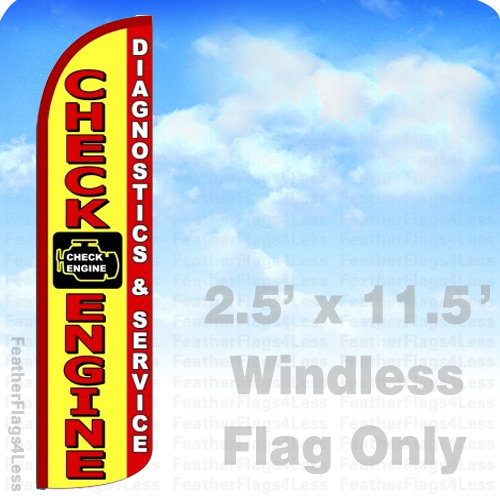 CHECK ENGINE DIAGNOSTICS SERVICE Windless Swooper Flag Feather Sign 2.5×11.5′ yz