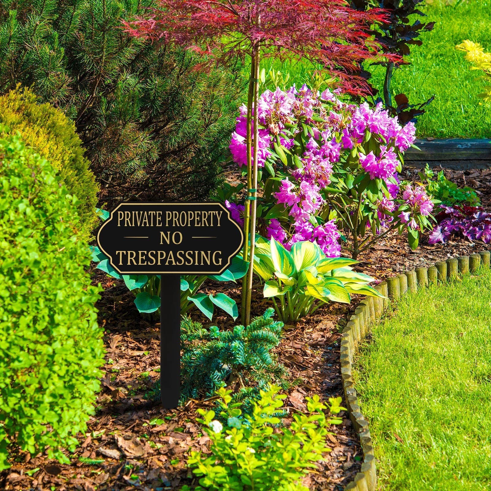 Private Property No Trespassing Sign 1 Set, Garden Stake Adhesive Warning Plaque