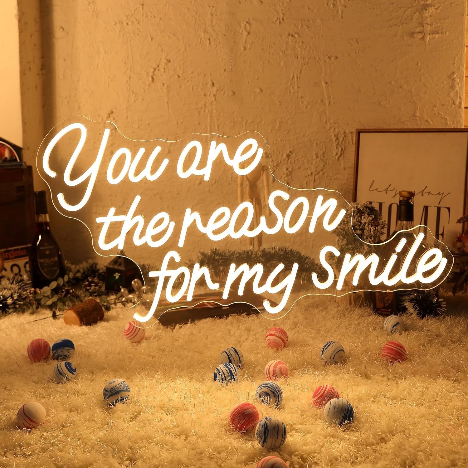 Led Neon Sign Ur Reason for My Smile Warm White Light 110V Wall Decor 26 x 14″