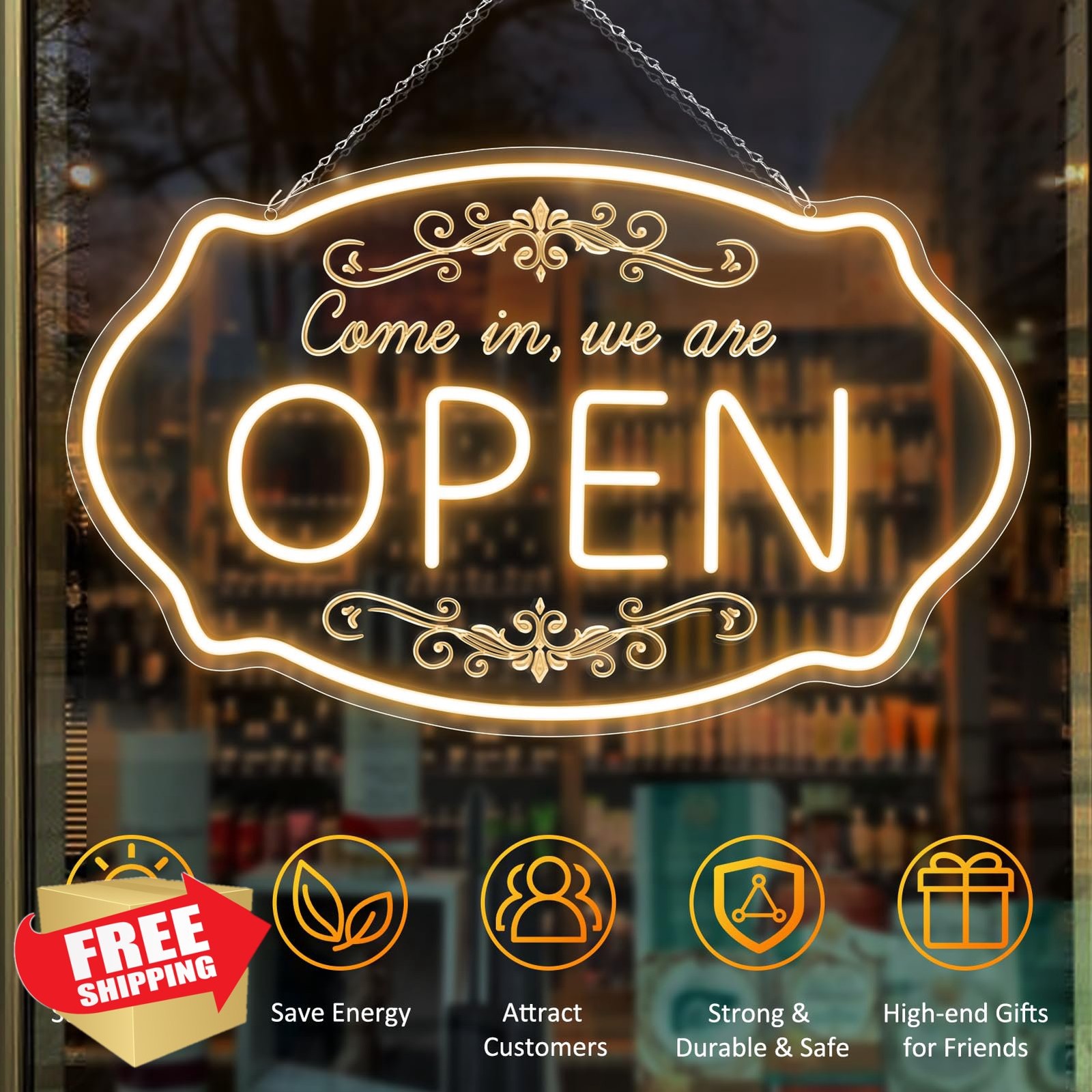 NELTBESIN LED Open Sign 23.5×14 Warm White