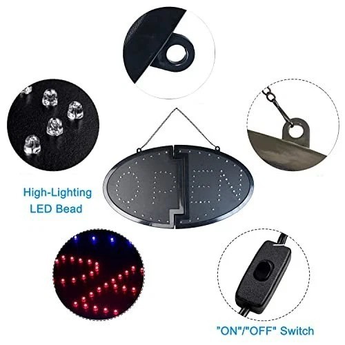 LED Open Sign 19×10 Inch Hanging Window Display with Two Lighting Modes