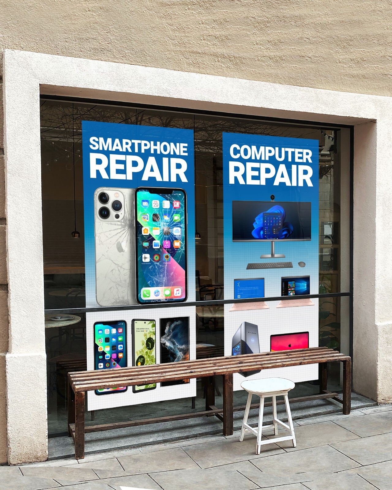 Smartphone Computer Retail Glass Door Window Wraps iPhone sign poster banner