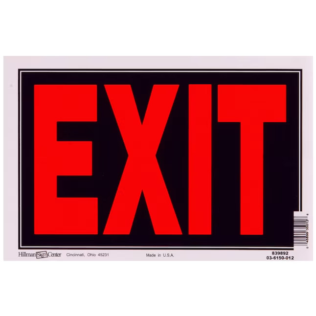 Hillman Exit 8-in x 12-in Plastic Exit Sign